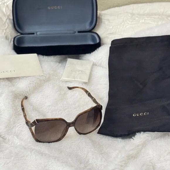 Gucci Tortoiseshell bamboo style oversized Sunglasses / NWT - Picture 7 of 9